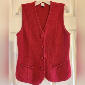Vintage Vest Red 100% Wool Landsend Holiday Outerwear